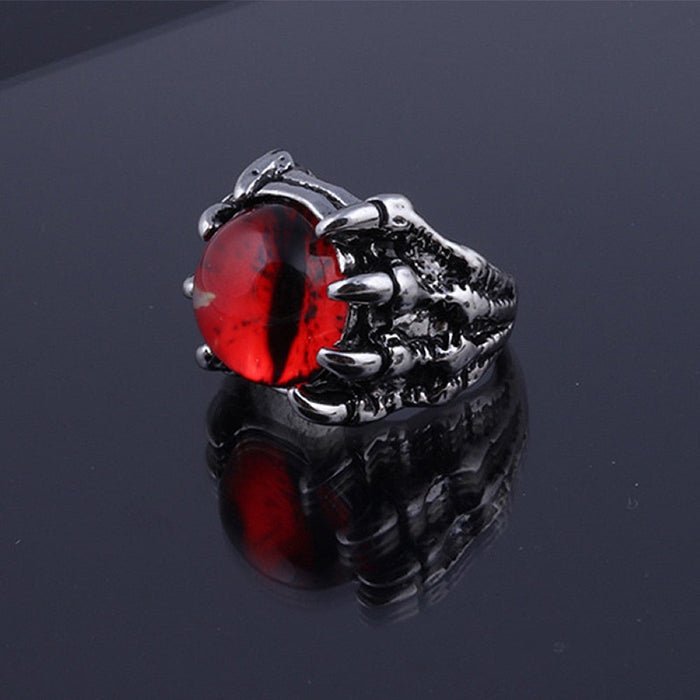 Eye-Emblazoned Claw Ring: silver, amber yellow dragon/claw motif, fantasy gothic style