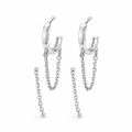 Fashion Earrings with Dual Hoops and Tassels Silver