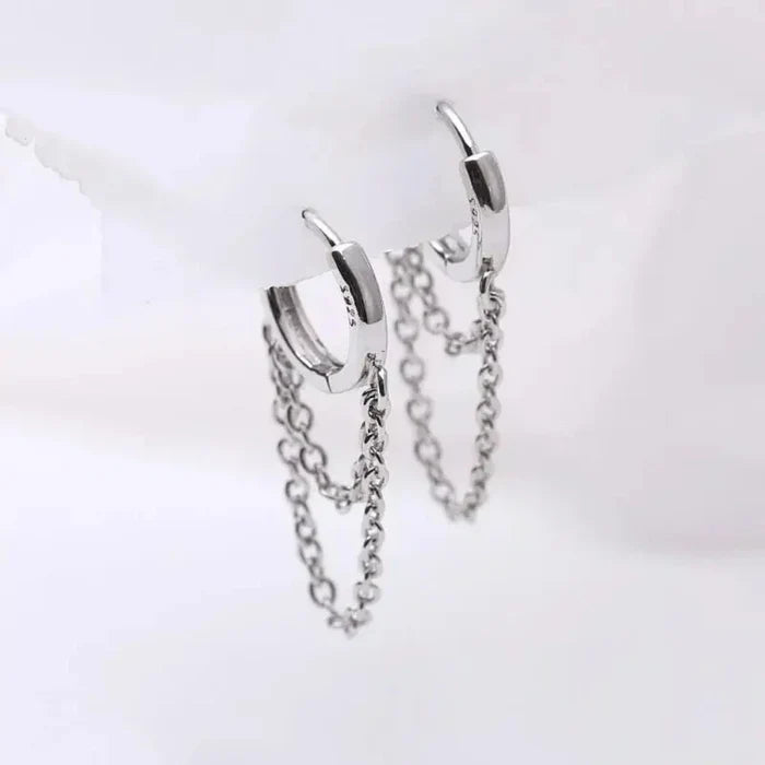 Fashion Earrings with Dual Hoops and Tassels: rose gold, pale pink pair of hoop earrings, minimal style
