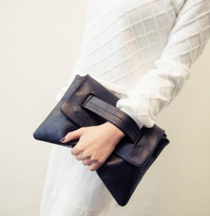 Faux Leather Envelope Clutch for Women: black, dark brown handbag, minimal style