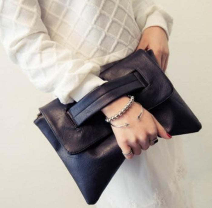 Faux Leather Envelope Clutch for Women: black, dark brown handbag, minimal style