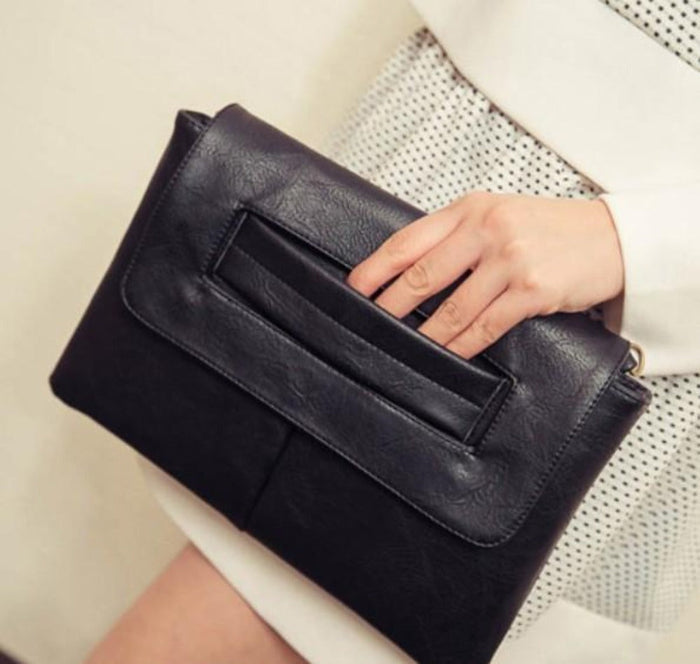 Faux Leather Envelope Clutch for Women: black, dark brown handbag, minimal style