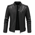 Faux Leather Motorcycle Jacket with Stand Collar for Men Black