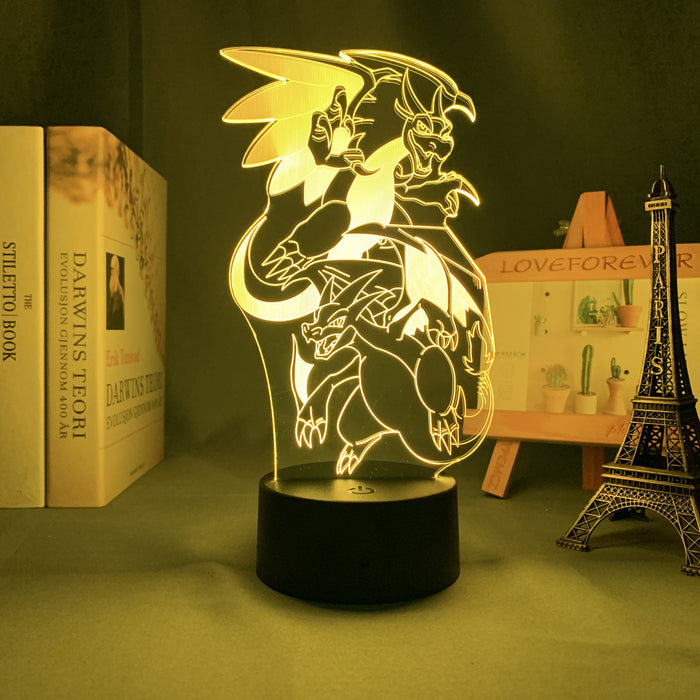 Fire Dragon Lamp LED Night Light: warm yellow light, clear acrylic anime-style spiky-haired character with a dragon-like crea