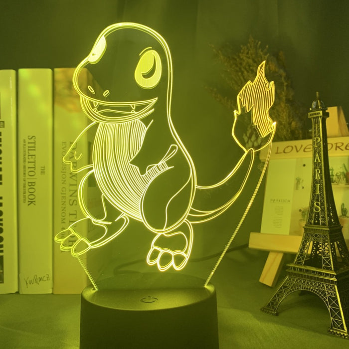 Fire Dragon Lamp LED Night Light: warm yellow light, clear acrylic anime-style spiky-haired character with a dragon-like crea