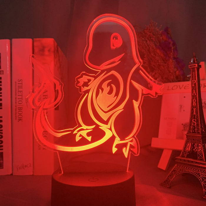 Fire Dragon Lamp LED Night Light: warm yellow light, clear acrylic anime-style spiky-haired character with a dragon-like crea