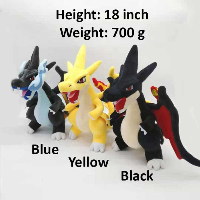 Fire Dragon Stuffed Animal with Posable Wings: black, blue dragon-like cartoon characters