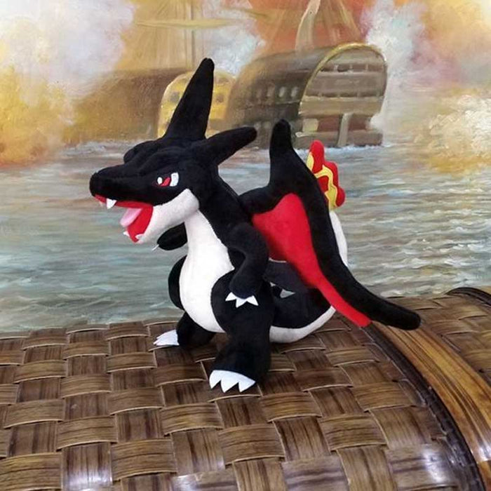 Fire Dragon Stuffed Animal with Posable Wings: black, blue dragon-like cartoon characters