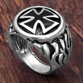 Flaming Cross Ring for Men: silver, black ring, bold gothic style