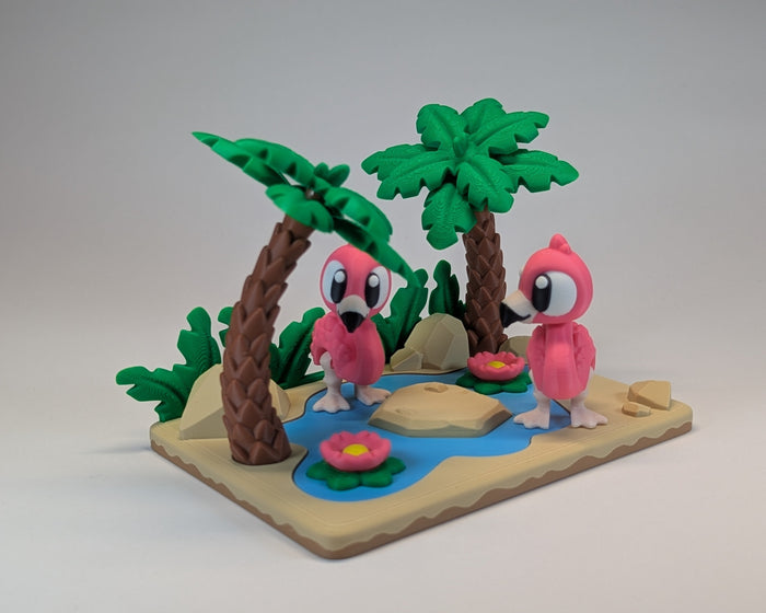 Flamingo Lagoon Tiny Habitat With 2 flamingos front side view