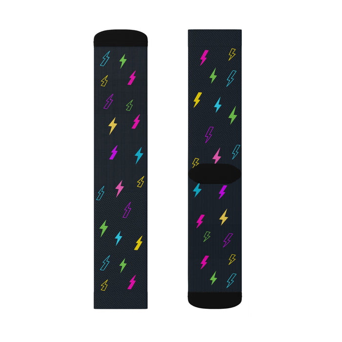 Flashing Neon Socks, A Fun and Quirky Novelty: black, yellow lightning bolt pattern, graphic colorful style