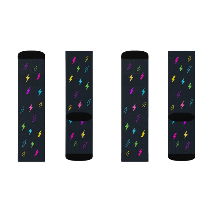 Flashing Neon Socks, A Fun and Quirky Novelty: black, yellow lightning bolt pattern, graphic colorful style