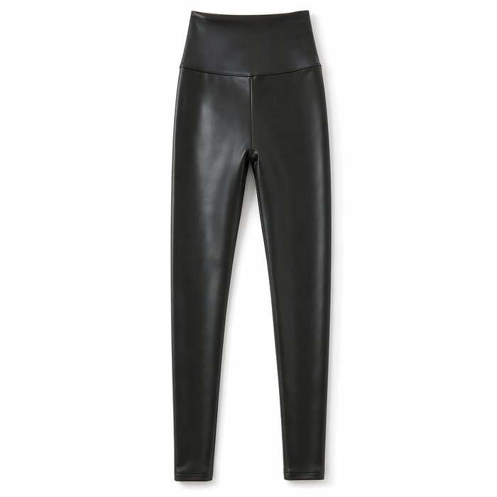 Fleece Lined Vegan Leather Yoga Leggings with High Waist for Winter Default