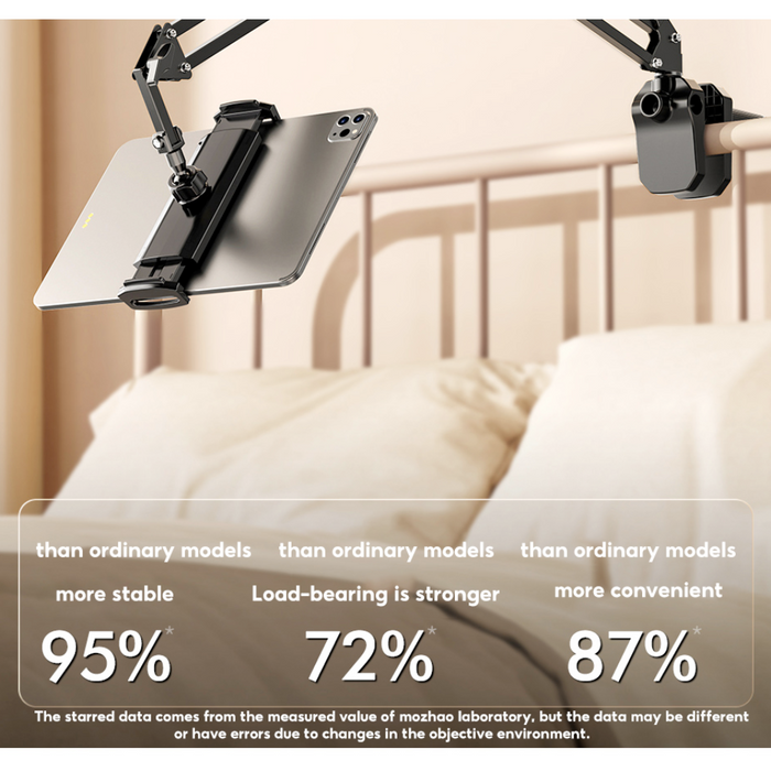 Flexible Holder for Tablets and Phones: black, dark gray adjustable tablet holder arm mount, minimal functional product desig