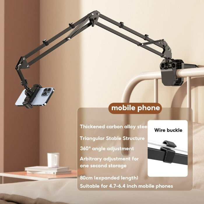 Flexible Holder for Tablets and Phones: black, dark gray adjustable tablet holder arm mount, minimal functional product desig