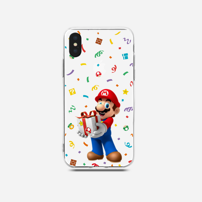 Flexible TPU Phone Case with Grip: white, red Mario character, cartoon style