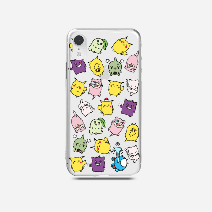 Flexible TPU Phone Case with Grip: transparent, yellow Pokémon characters, kawaii cartoon style