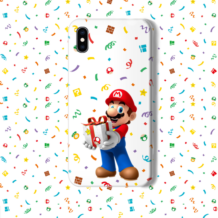 Flexible TPU Phone Case with Grip: white, red Mario character, cartoon style