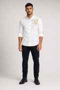 Floral Print Men's Button-Down Shirt White