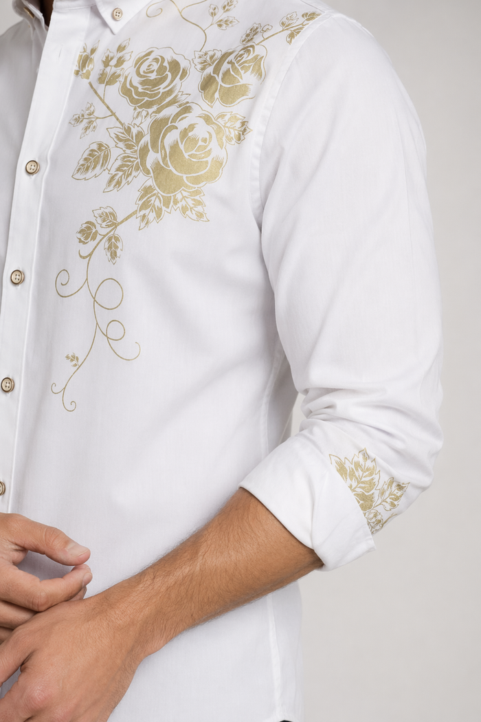 Floral Print Men's Button-Down Shirt White