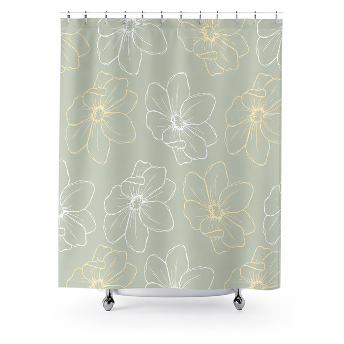 Floral Shower Curtain with a Green Print Default
