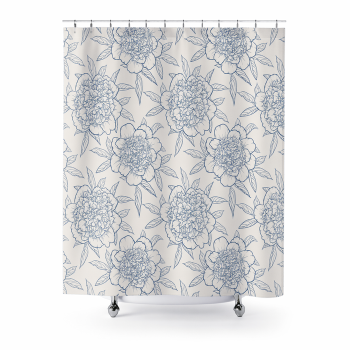 Floral Shower Curtain with Blue Outlines Default