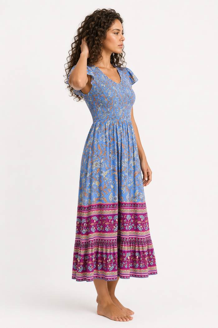 Floral Summer Dress for Women - One-Piece Design Blue