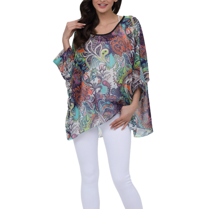 Floral Summer Tunic Top for Women: multicolor, teal women's loose tunic top, bohemian style