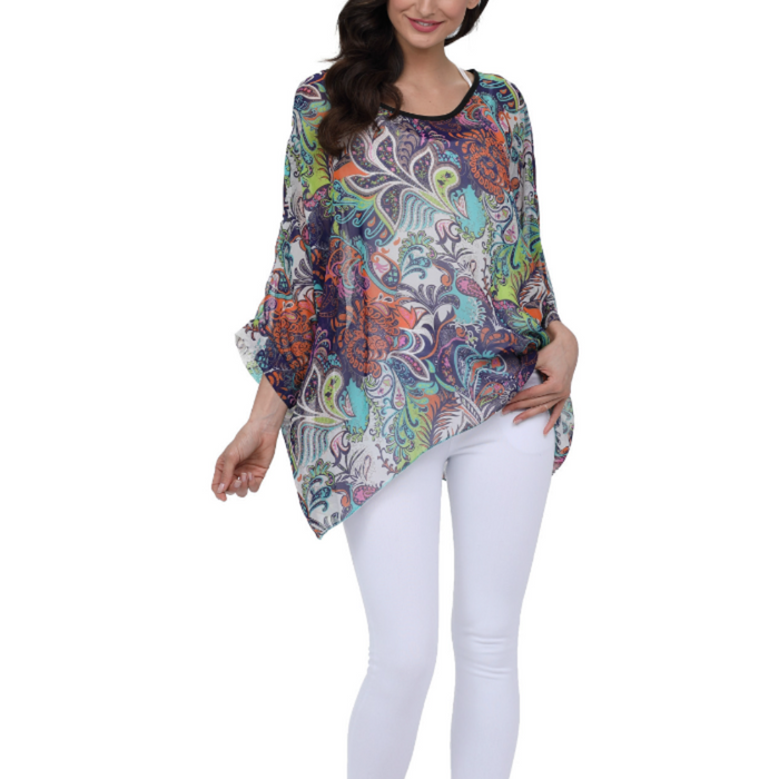 Floral Summer Tunic Top for Women: multicolor, teal women's loose tunic top, bohemian style