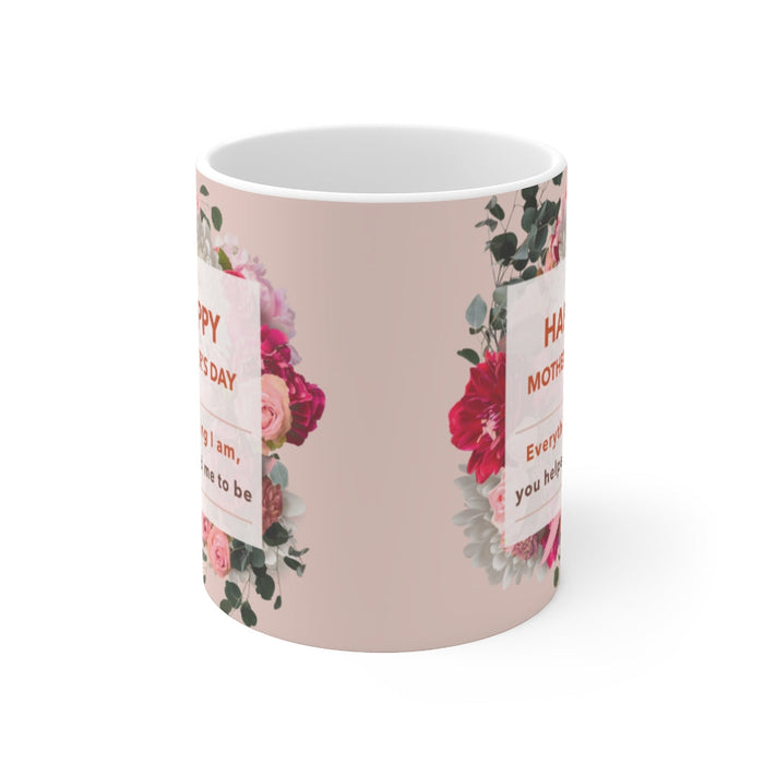 Floral Theme Mug, Celebrating Mother's Day, 11oz: white, pale pink Mother's Day floral theme, floral greeting-card design sty