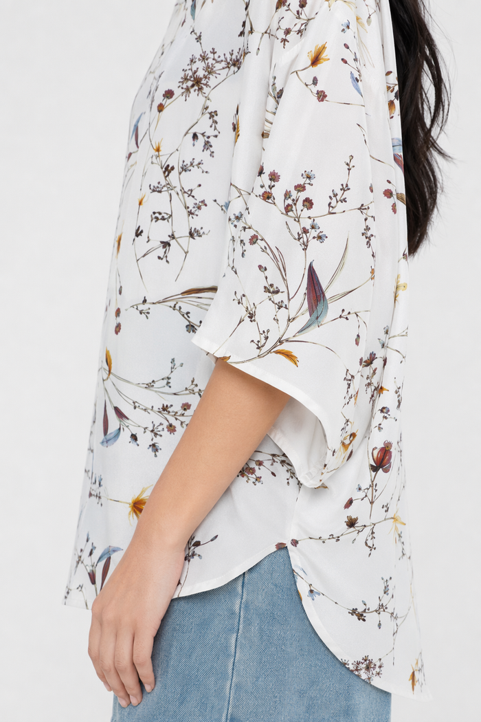 Floral Women's Oversized Blouse White