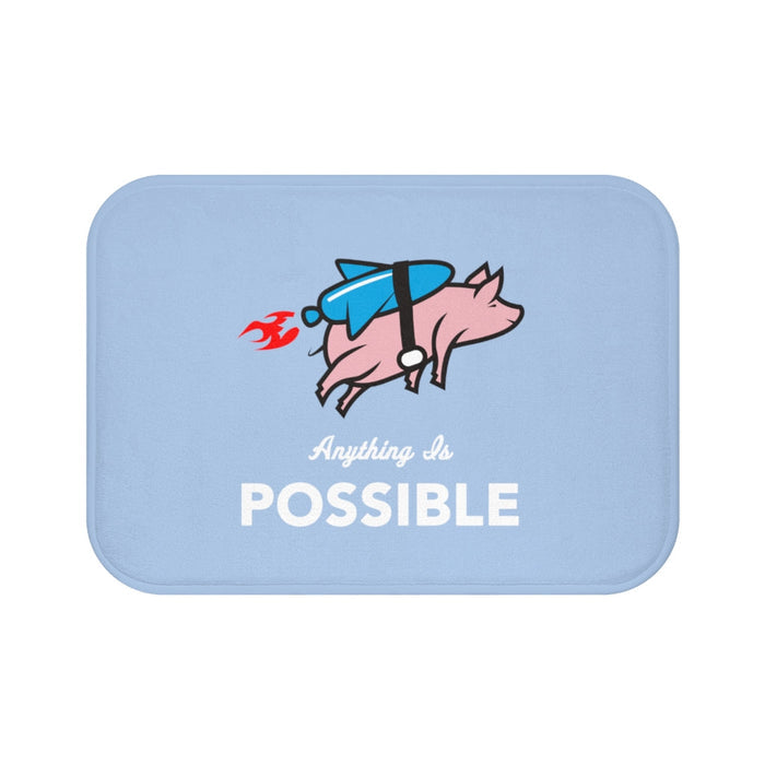 Flying Pig with Rocket Bath Mat, Unleash the Boundless Potential: light blue, pink flying pig with a rocket, cartoon style