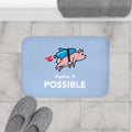 Flying Pig with Rocket Bath Mat, Unleash the Boundless Potential: light blue, pink flying pig with a rocket, cartoon style
