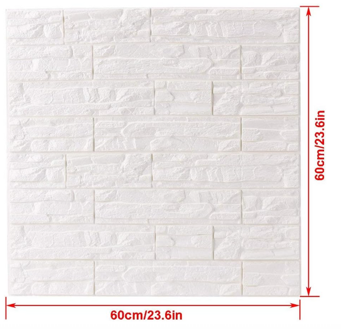 Foam Brick Wallpaper 24 pcs 3D Self Adhesive Wall Panels White Stone Effect -81