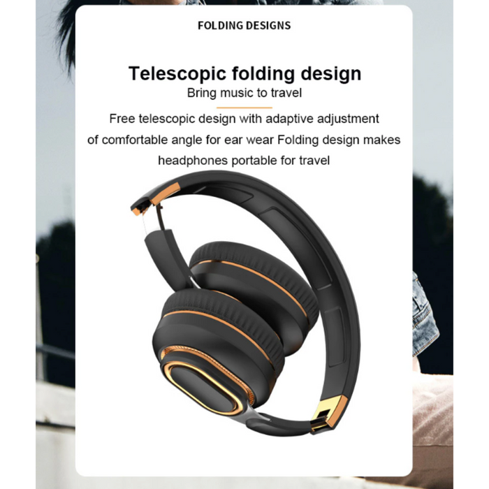 Foldable Bluetooth Headset with Dragon Design: black, orange over-ear headphones, modern style
