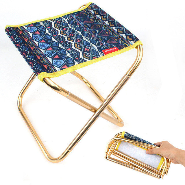 Foldable pocket chair: black, silver folding stool/chair, minimal portable outdoor style