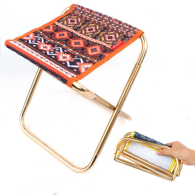 Foldable pocket chair: black, silver folding stool/chair, minimal portable outdoor style