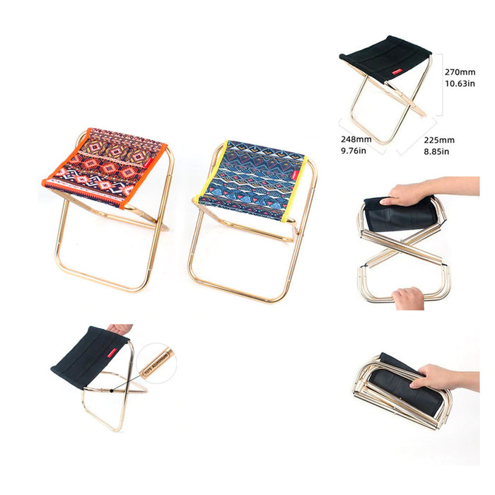 Foldable pocket chair: black, silver folding stool/chair, minimal portable outdoor style