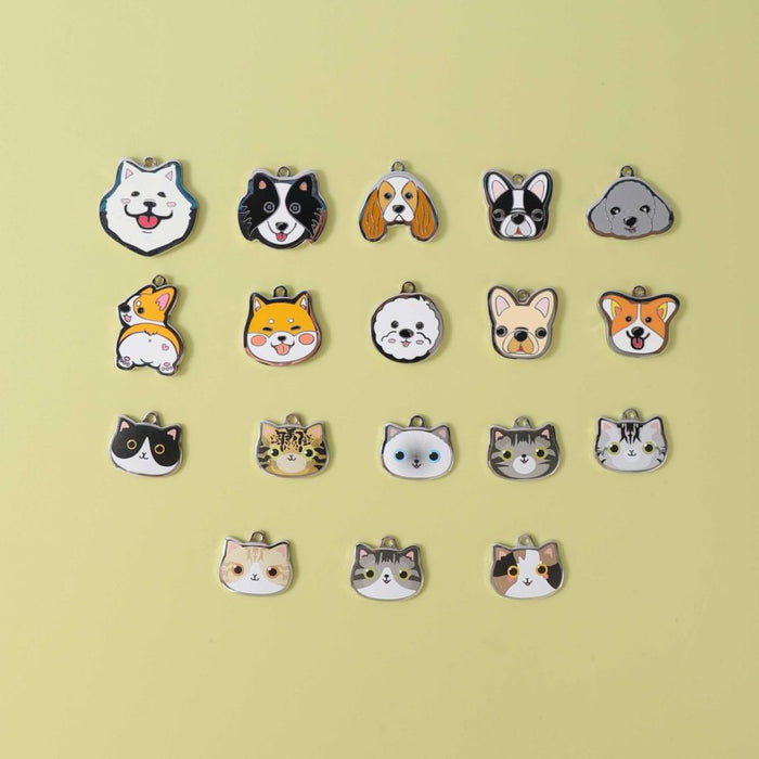 French Bulldog Dog ID Tags with Engraving: white, cream cartoon French bulldog dog faces, cartoon kawaii style