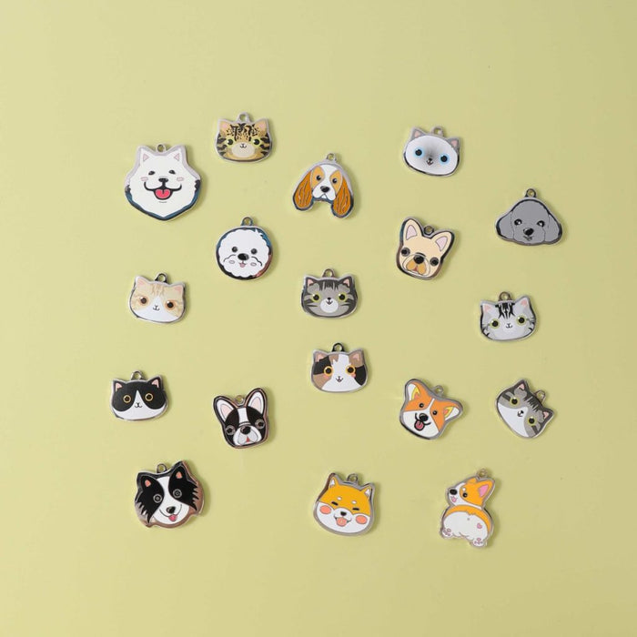 French Bulldog Dog ID Tags with Engraving: white, cream cartoon French bulldog dog faces, cartoon kawaii style