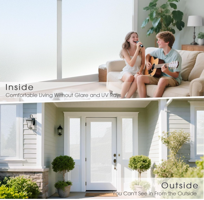 Frosted Window Film 44.5x1000cm Privacy Static Cling Non Adhesive Glass Opaque