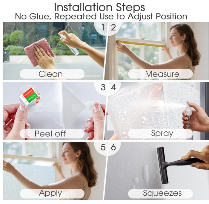 Frosted Window Film 44.5x1000cm Privacy Static Cling Non Adhesive Glass Opaque