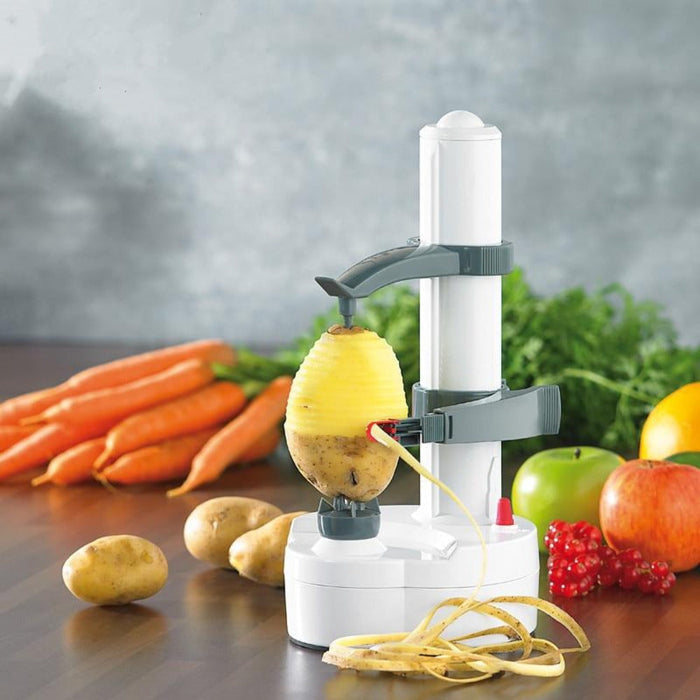 Fruit and Vegetable Peeler with Automatic Function: white, gray electric fruit peeler, functional kitchen appliance style