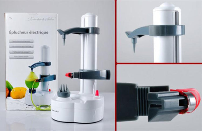 Fruit and Vegetable Peeler with Automatic Function: white, gray electric fruit peeler, functional kitchen appliance style