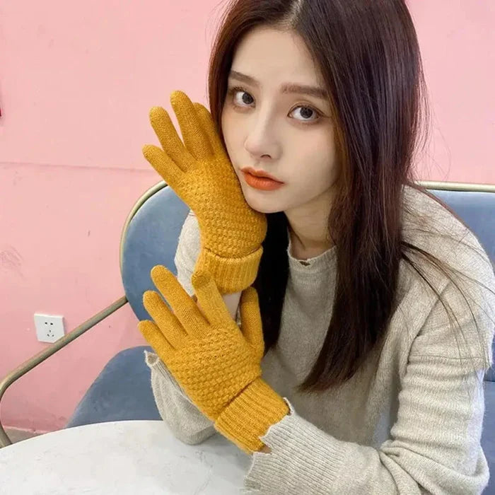 Full Finger Heated Touch Screen Gloves for Women: orange, yellow pair of gloves, functional novelty style