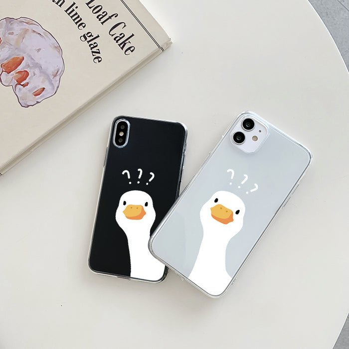 Funny Duck Phone Case with Protection: clear, white cartoon duck/goose, minimal cartoon kawaii style