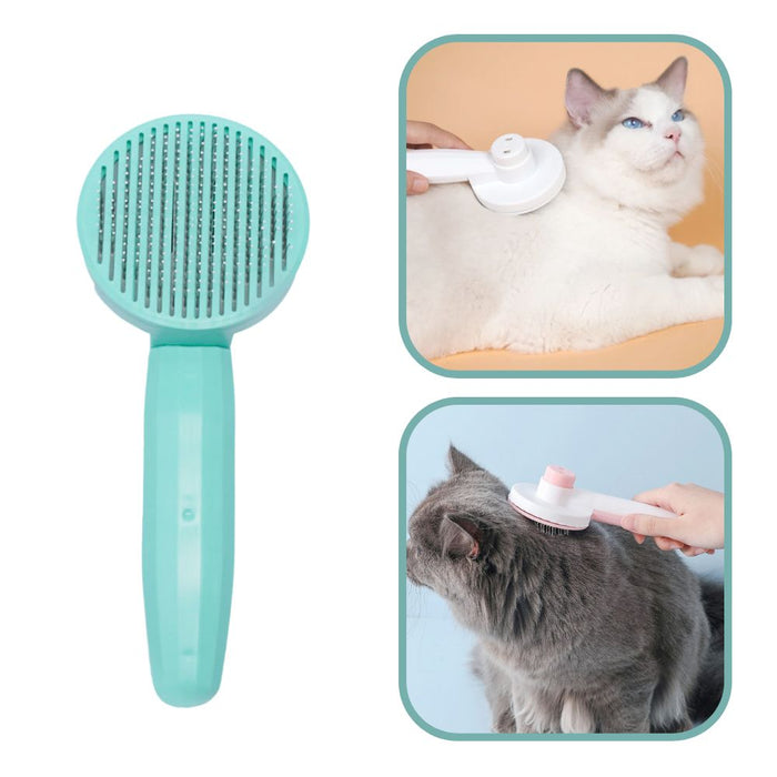 Fur Detangling and Relaxing Massage Brush for Pets: turquoise, white cat, minimal style
