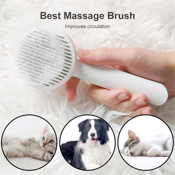 Fur Detangling and Relaxing Massage Brush for Pets: turquoise, white cat, minimal style