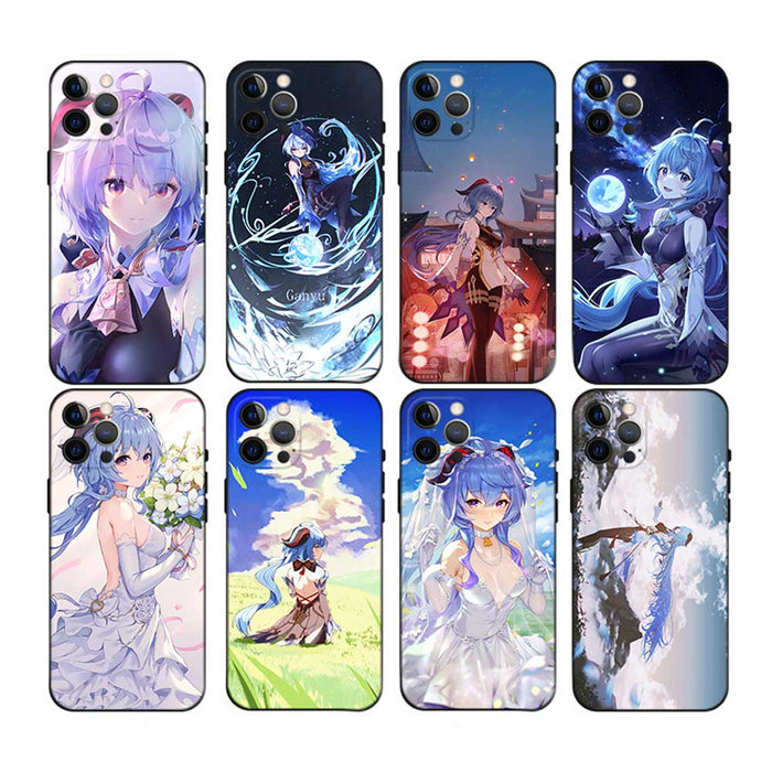 Ganyu Genshin Impact Phone Case: blue, purple anime-style blue-haired female character, anime, fantasy, kawaii style