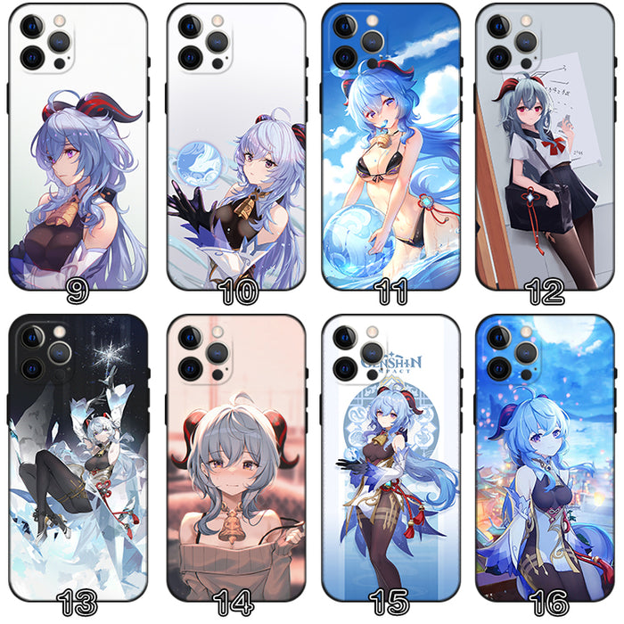 Ganyu Genshin Impact Phone Case: blue, purple anime-style blue-haired female character, anime, fantasy, kawaii style